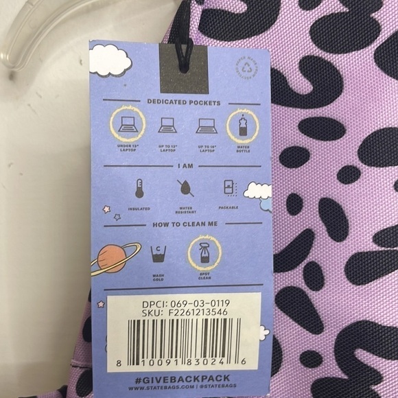 STATE Bags Kids' Reflective Kane Backpack purple black animal print NWT SOLD OUT - Picture 3 of 9